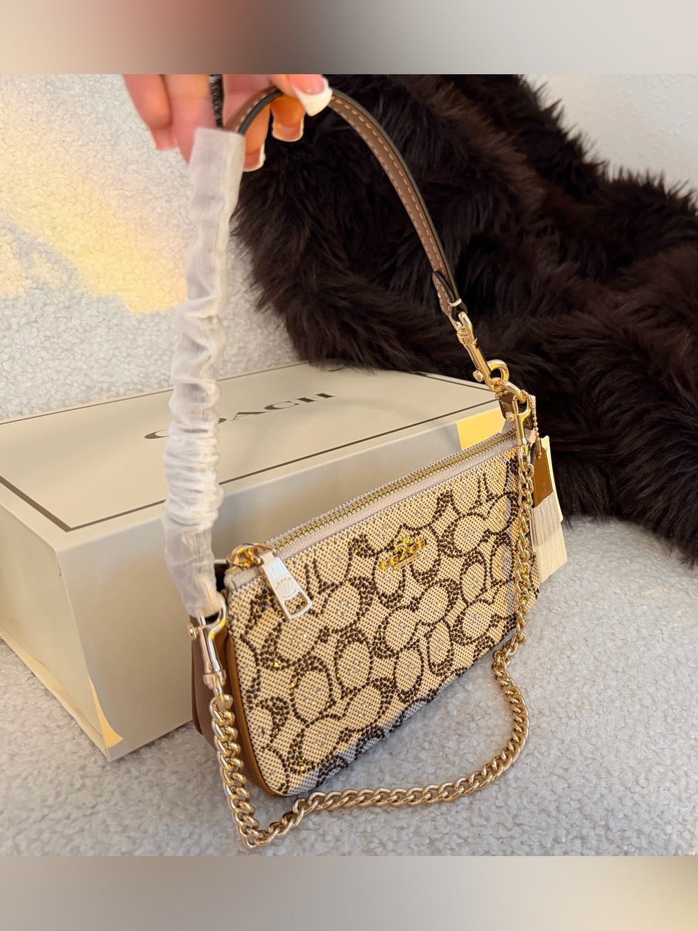 Coach Mini Plaza Crystal Jacquard Shoulder Bag